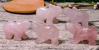  1 kom. Skulptura Slona od Ružičastog kvarca, Kamena Figura Životinja, Dekor, Kristalna Slon