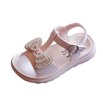  2021 g., Nove ljetne Dječje Sandale za djevojčice, Sandale Princeza s lukom na mekim cipelama, s Biserima i dijamantima, Đonovi Plaža dječje cipele, Veličina 22-38