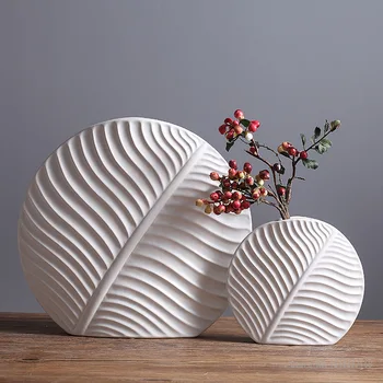  2021 Nova nordijska šetnja vaza s lišćem, dekoracija za dom, jednostavna bijela keramička vaza, suvremeni ukras ručni rad
