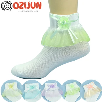  5 parova Dvoslojni towers čarape s kravatom-leptir za djevojčice od 0 do 10 godina, Prozračna mrežaste čarape, Dječje pamučne čarape Princeza