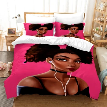  Afrička djevojka 3D digitalni tisak deka princeza posteljina posteljina deka komplet od tri predmeta za djevojčice