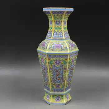  Antički porculan vaza QingDynasty, Emajl boca sa zlatnim slike, ručni rad, Kolekcija i Ukras, Besplatna dostava