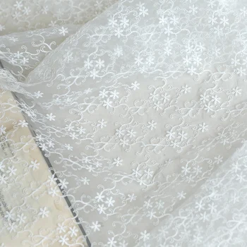  Bijelo platno s vezom od organza, vjenčanicu s cvjetnog vezom, tkanina za odjeću cheongsam, tkanina ručni rad, pozadina tkanine