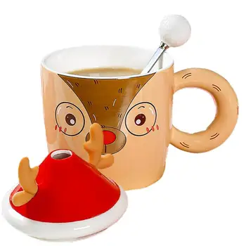  Božićni Keramičke Šalice 380 ml Božićne Keramičke Kava Mugs S Poklopcem Prijenosni Par Šalica Za Mlijeko, Sok, Piće, Odmor Šalice S