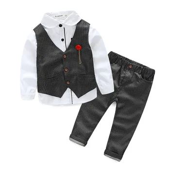  DFXD/Komplet odjeće za dječake, Proljeće Novi Modni Bijela Košulja s dugim rukavima + Prsluk, kaput + Hlače, 3 kom., Dječji Odijelo Gospodina, Dječji Svečana Nošnja