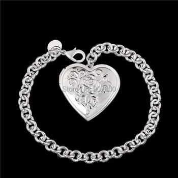  H347 veleprodaja Odjeće vrhunske kvalitete srebrna boja Okvira srce privjesak modni nakit narukvica poklon za Valentinovo
