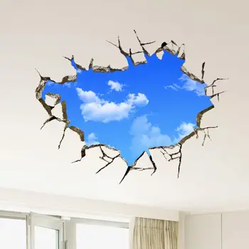  Kreativni Modni 3D Stereo Naljepnice za zid, Plavo Nebo i bijeli Oblaci, Prilagođene Naljepnice