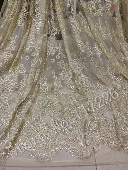  Lijep pogled na zlatni zalijepljen sjaj čipke tkiva JRB-92809 zalijepljen sjaj šljokice Francuski čipke i tila tkivo za zurke ili vjenčanica