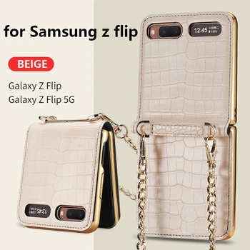  Luksuzni Ogledalo Torbica za Samsung Z Flip 5G Torbica za Šminkanje Bag Torbicu s Remenom-Lancem šok-dokaz Torbica za Galaxy Z Flip Case
