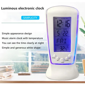  MOONBIFFY LED Digitalni Alarm sat s Termometrom Plava Svjetla Kalendar E-Temperatura Music Timer Digitalni Sat