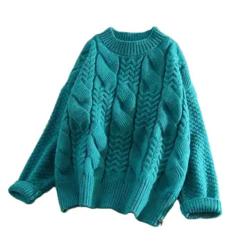  NOVI Džemper Ženski 2022 Klasicni Grubo Twist Pulover Džemper Slobodna Odjeća Top Korejski Moda Lijeni Unutarnji Džemper