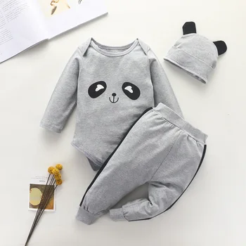  Odjeća Za Novorođenčad, Kombinezon Dugih rukava i po cijeloj površini Panda Za Male Dječake + Hlače + Šešir, Slatka Komplet Odjeće od 3 predmeta Za Dječake