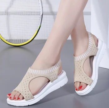  Sandale-gladijatori mujer/ 2020 godine, ženske cipele na танкетке, ženski ljeto Udobne Sandale bez spojnica, sandale na ravne cipele, sandale na platformu