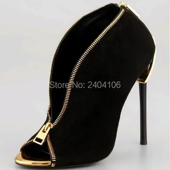  Shooegle/ Design ženske cipele; Botines Mujer; ukusan ženske cipele na visoku Tankom petu zlatnu munje; crne cipele-brod s otvorenim vrhom; Čizme na ukosnica