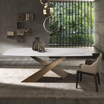 Talijanski je lagan raskošan stol od kamena ploča Pandora luksuzna kamena sjajni kvadratni stol moderni minimalistički home stol