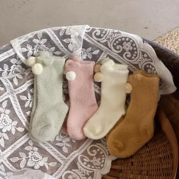  Topla Čarape za malu djecu, jesensko-zimske pamučne Čarape s помпоном, Tople Čarape za mlađe Dječake i djevojčice, Pribor za odjeću, od 1 do 3 godine