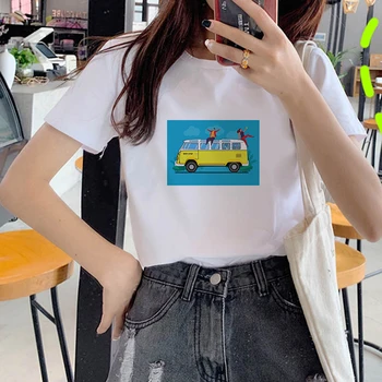  Veliki val estetske ženske majice 90-ih godina, funky t-shirt s grafičkim uzorkom, slatka košulje i letnje majice s po cijeloj površini crtani automobil, žene