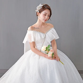  Vestido De Noiva Elegantna Vjenčanica s otvorenim Ramenima Robe De Mariee Modni Sjajna Svadba Haljina Princeze s Šljokice
