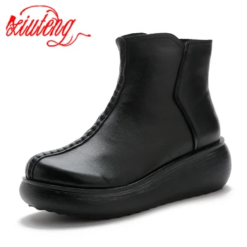  Xiuteng/ženske čizme ravnim cipelama; novo zime 2022 godine; kratke ženske čizme od kože s okruglim vrhom na debelim petama; нескользящие kratke ženske cipele s gumenim potplatima