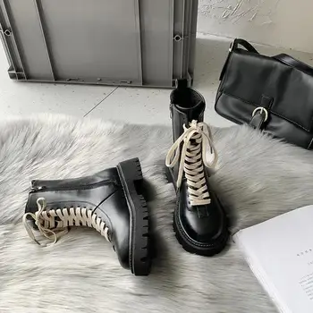  Čizme na platformu Ženske Crnci Trendy cipele 2022 godine, Jesen-zima, Cipele u stilu gothic-punk, Svakodnevni Gumene obuće na ravne cipele u stilu Харадзюку
