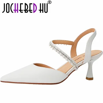  【JOCHEBED HU】Ženske novi trendi tanke cipele s oštrim vrhom na visoku petu cipele, ženske otvorene cipele Baotou sa štrasom, vjenčanje туфли33-40